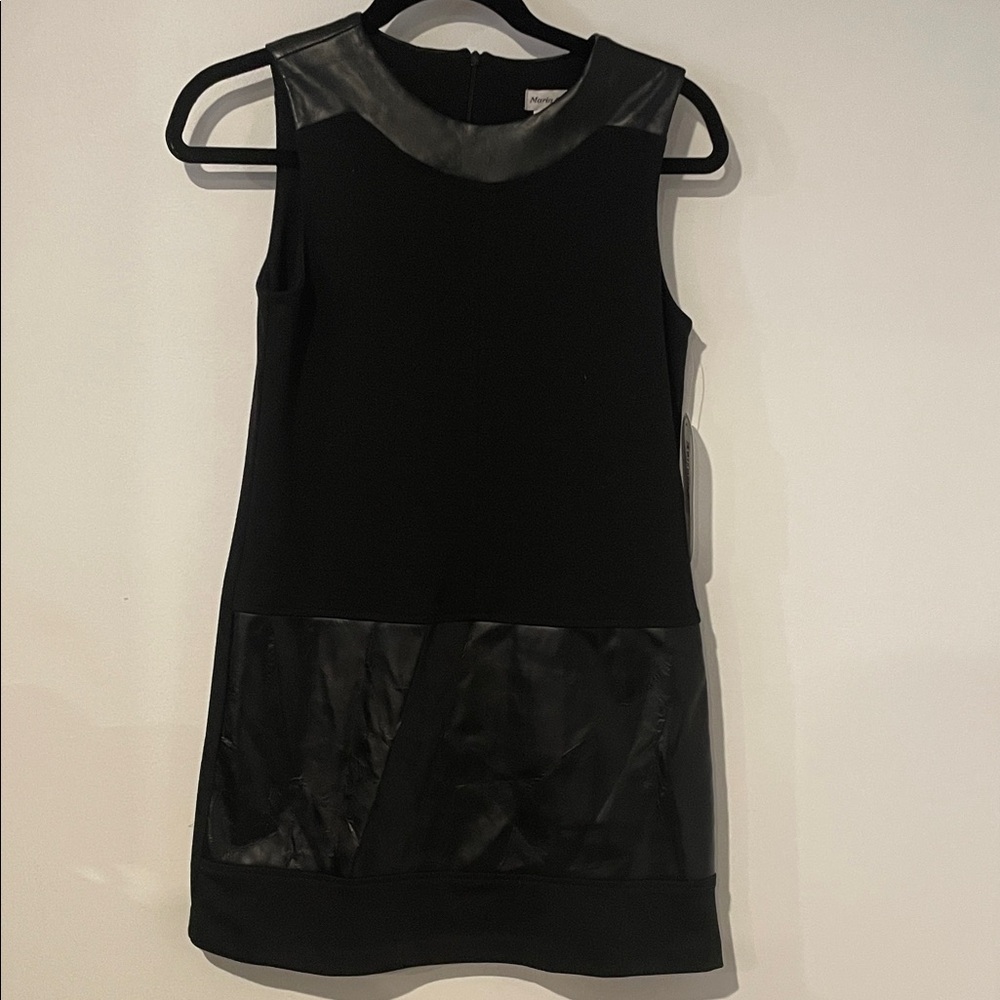 Maria Casero Chic Black Faux Leather-Trim Dress
